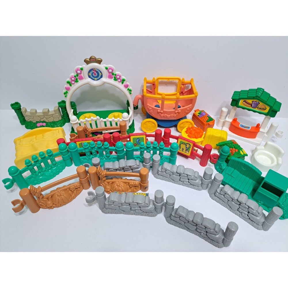 Vintage Fisher Price Little People Parts Lot Fence Carriage Hot Dog Stand Mixed